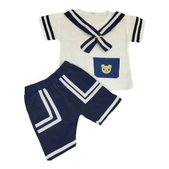 Blue Mini Sailor Set Baby Boys 2 pcs Outfit. T-Shirt and Shorts Baby Boys Set. - Picture 1 of 12